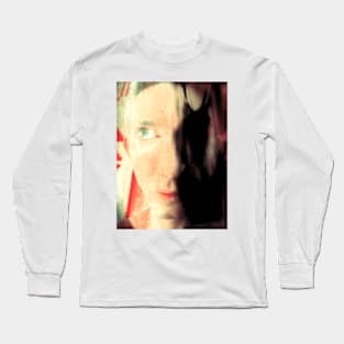 Portrait, digital collage, special processing. Weird and bizarre. Face of man, thinking about something. Colorful, red and green. Long Sleeve T-Shirt